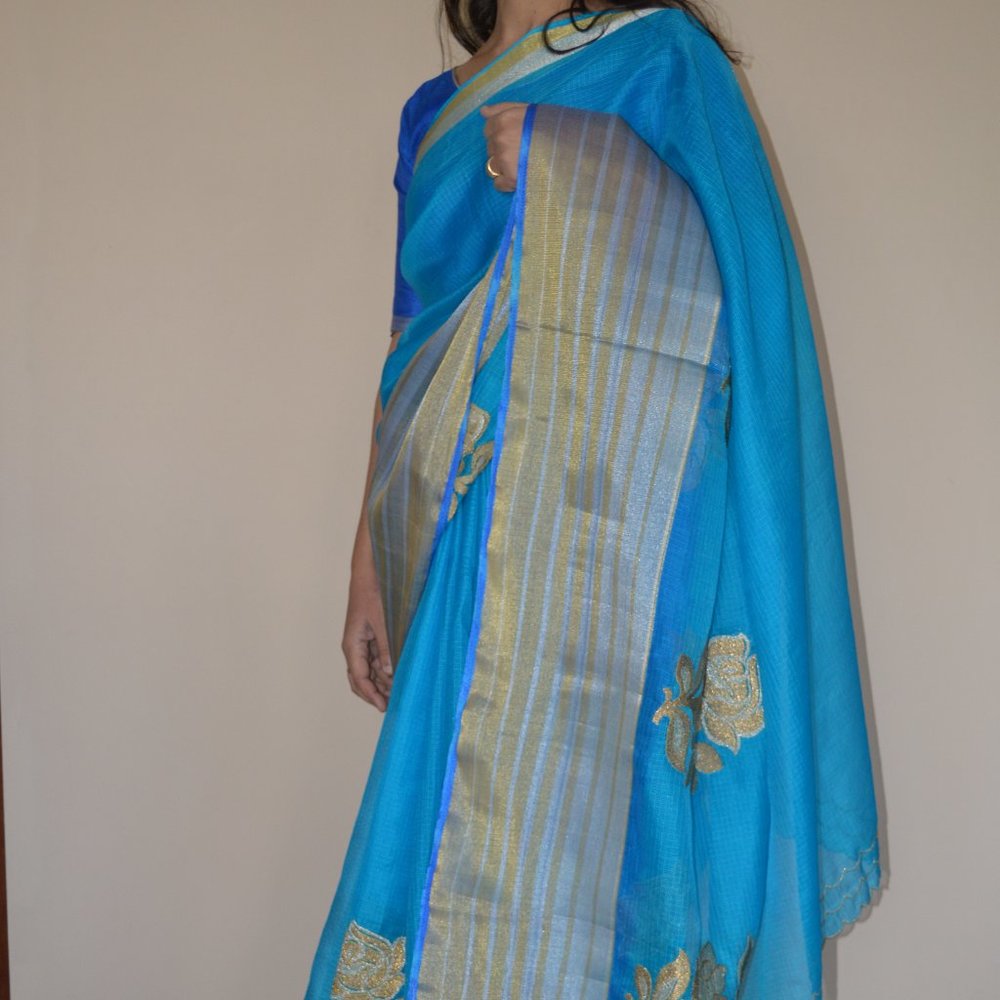 *** PRETTY BLUE PARTY WEAR SARI NEW!!!  + FREE GIFT***